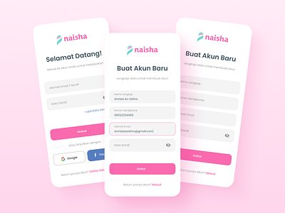 Naisha Muslim App | Login & Sign Up app authentication islam islamic login mobile app mobile ui design muslim muslimah register sign in sign up ui uiux ux