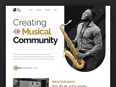 School of Music Landing Page classic collage course education homepage instrument jazz landing page learning lesson minimal music music school orchestra school ui uiux ux web design website