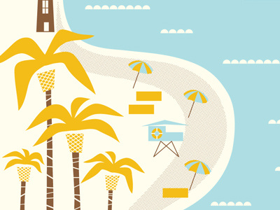 Beach beach california handmade hero hero design studio illustration palm trees sand water