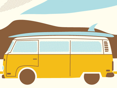Beach 2 beach bus california handmade hero hero design studio illustration sand van volkswagen vw bus vw van water