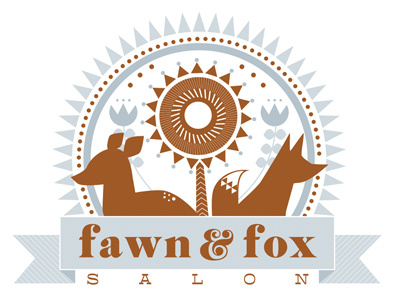 Logo for fawn & fox salon blue branding fawn folk art fox illustration logo design rust salon scandinavian