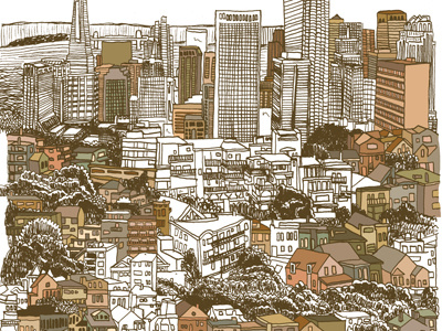 An in progress illustration of San Francisco