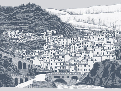 Hand Drawn Illustration of Tuscany architecture hand drawn hero design studio hills houses illustration italy monochromatic travel tuscany