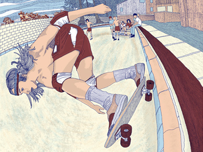 "Pool Session" - New 6-color Silkscreened Art Print 70s hand drawn hero design studio illustration pool skateboard skateboarding vintage