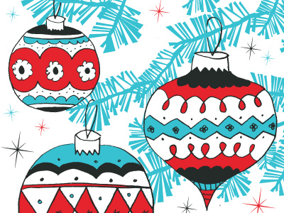 Holiday Card Design christmas tree greeting card hand drawn hero design studio holiday illustration merry christmas ornaments season greetings