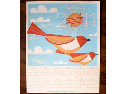 Photo of our finished 2011 Calendar Print 2011 birds calendar clouds hand painted hero design studio illustration modcloth
