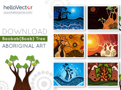 Boab (Baobab) Tree Aboriginal Art aboriginal aborigines baobab boab clipart design illustration vector