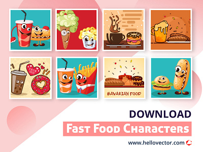 Fast Food Cartoon Characters cartoon clipart design fast food fastfood food illustration vector