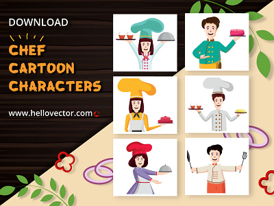 Chef cartoon characters graphics collection cartoon chef clipart design food graphics illustration restaurant vector