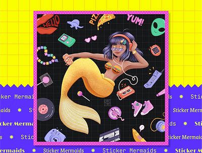 90s style mermaid 90s 90s style animation art behance design digital art digital illustration illustration mermaid mermay sticker sticker pack