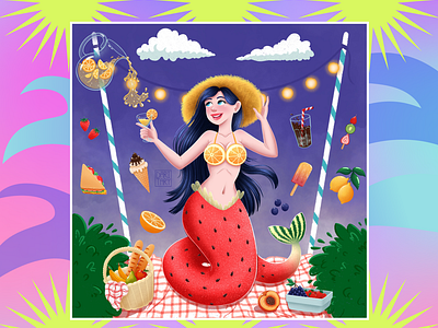 Summer picnic mermaid animation art character character design character development design digital art illustration mermaid mermay mermay2022 sticker sticker pack