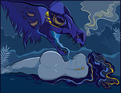Tasty woman blue palette dragon illustraion vector art вектор векторная графика