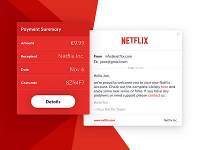 Daily UI #017 - E-Mail Receipt buy card daily mail membership money netfilx payment receipt red ui web