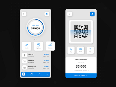 Online Payment Mobile App - Light Mode black and white blue clean creative creative design design digital money embossed mobile app design mobile app development company new trend online payment ui uidesign ux