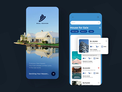 Real Estate Mobile app - Blue Mode #1 architechture architecture design black and white clean construction creative design design house logo mobile app design mobile app development company new trend properties real estate realestate skyblue ui uidesign ux