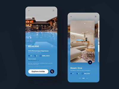 Real Estate Mobile app - Blue Mode #2 architechture architecture design black and white black and white logo clean construction creative design design house logo mobile app design mobile app development company new trend properties real estate realestate skyblue uidesign ux
