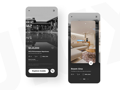 Real Estate Mobile app - Dark Mode #2 architechture architecture design black and white clean design creative design mobile app design mobile app development company new trend property ui uidesign ux web development company