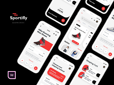Sportifly - Nike Special Collection Shoes Ecommerce App clean creative design design ecommerce app logo mobile app design mobile app development company new trend shoes app shopping app shopping cart ui uidesign ux