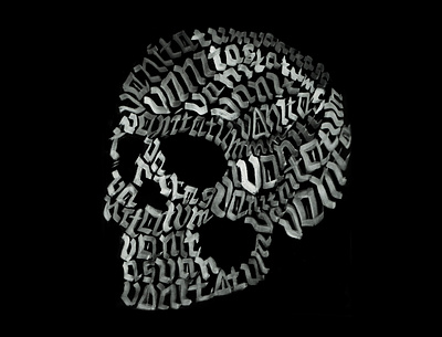 Calligraphy in Latin in the shape of a skull calligraphy logo design illustration letter lettering skull