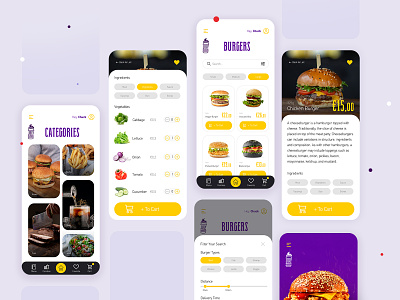 July Burgers Mobile App 🍔 art direction design branding burger app ecommerce experience design food food app food icon icons interaction interface logo mobile mobile app product design ui ui design uiux ux