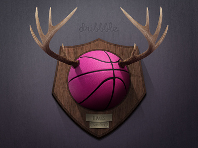 Thank you, Mark Peck ball debut deer dribbble first shot illustration invitation shield thanks wood