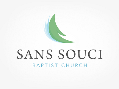 Sans Souci Baptist Logo blue brand church design green identity logo logo design pages tree type water
