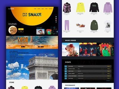 Dj Snake Website Concept adobe xd concept design desktop dj ecomerce events homepage landing page redesign snake store uiux ux ux design web web design website xd xddailychallenge