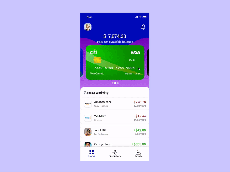 Wallet Design App - Online Finance adobe xd amount app card clean expenses finance finance app fintech income interface ios money app online online payment payment transfer ui ux wallet