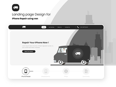 Landing Page Of Apple Phone Repair Using Van design graphic design illustration landing page phone repair tech page ui ux van webdesign