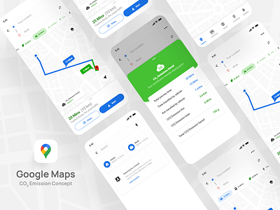 Google Maps CO2 Emission adobexd app app design design ecofriendly google google maps greentech interface like love minimal product design saveplanet ui ux