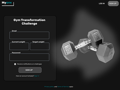 Gym transformation registration dailyui dailyui::001 design signup ui ux