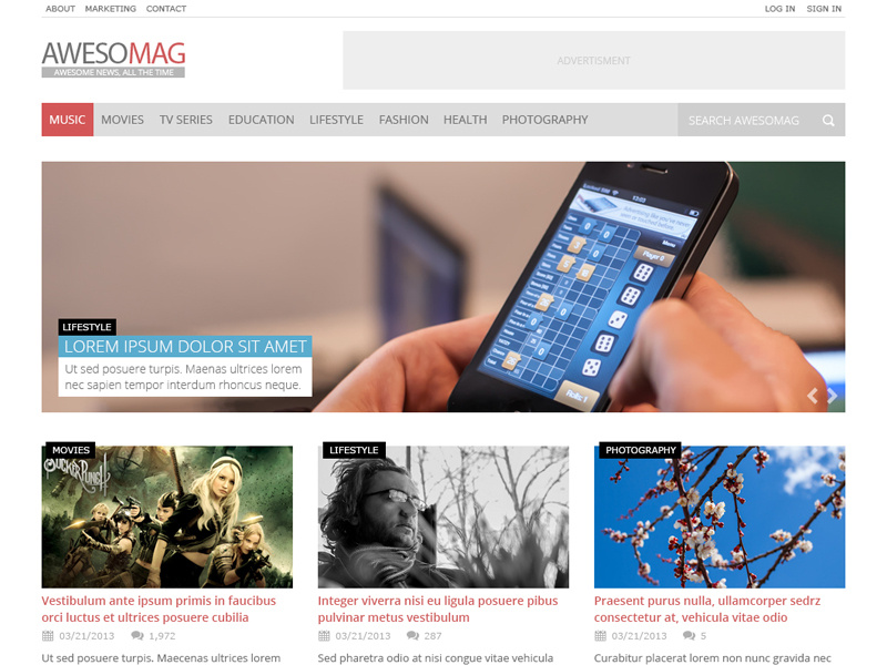Awesomag - Free PSD freebie free psd magazine blog flat template psd download awesome clean minimal