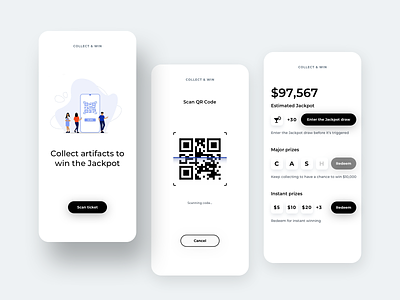 Collect & Win jackpot lottery app mobile play prize product design qr redeem scan ui uiux
