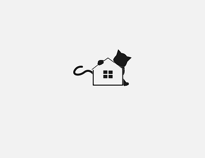 Cat play house animal cat design house logo play