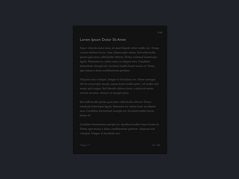 Ebook running out of battery pop up message dailyui day 016 dark palette dark scheme minimalism message pop up popup kindle ebook