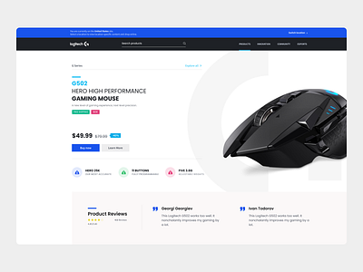 Logitech G502 - Product Page Concept brand customer review features fresh gaming labels landing page logitech mouse product page product promo uidesign web design