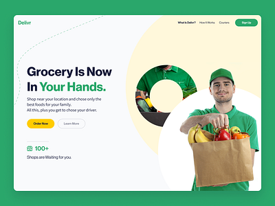 Delivr - Grocery App Landing Page Exploration app colorful delivery design figma grocery landingpage ui