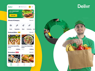 Delivr - Grocery App Main Homescreen app colorful delivery design grocery mobile ui ux