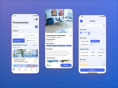 Office Co-working Space app appdesign booking app coworkingapp ios app officespaceapp realestate ui ux uiuxdesigner webdesigner