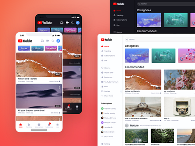 Concept YouTube app branding design icon screen ui ux youtube