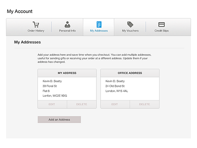 My Addresses Wireframe