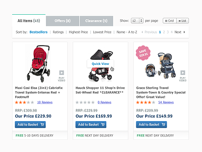 Products baby ecommerce interface nursery prestashop products pushchairs retail shopping ui web design