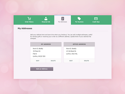 Account Screen account address ecommerce edit flat interface preferences prestashop ui web design
