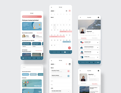 Meet Me - Find your perfect travel buddy - App app calendar feed interface mobile mobileapp profile travel ui