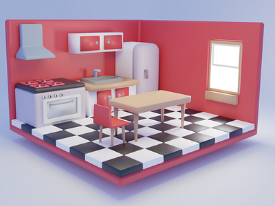 Stylized Isometric Kitchen 3d 3dmodeling blender3d design graphic design isometric kitchen ui