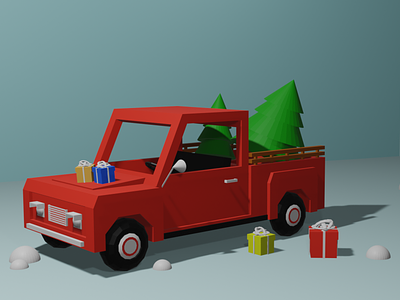 Gift Truck 3d blender gift illustration present red truck xmas xmastree