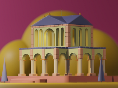 Cute Roman Building 3d arch blender illustration lowpoly pink purple stone yellow