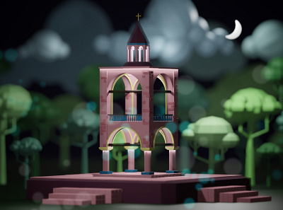 Bell Tower under the moonlight 3d app arch blender illustration