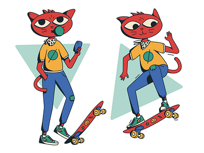 ▽ youth △ adobe illustrator cat character illustration skate skateboard teenager vector
