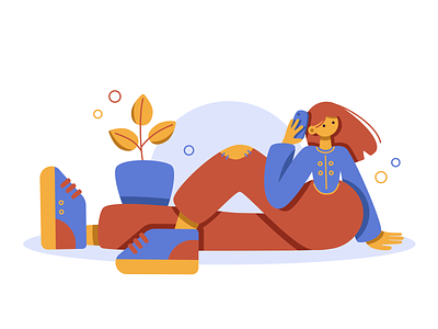 On the phone adobe illustrator character chatter conversation dialogue girl gossip illustration mobile patch phone plant sneakers speaking talk telephone vector web woman